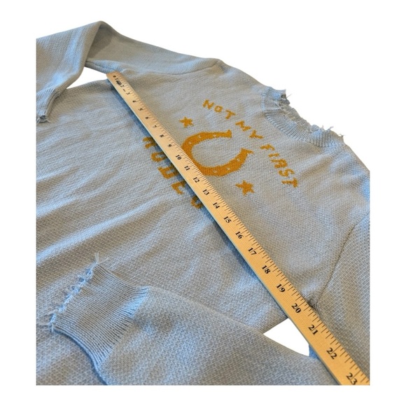Miss Sparkling Not My First Rodeo Distressed  Sweater Blue Horseshoe Western - Picture 6 of 11